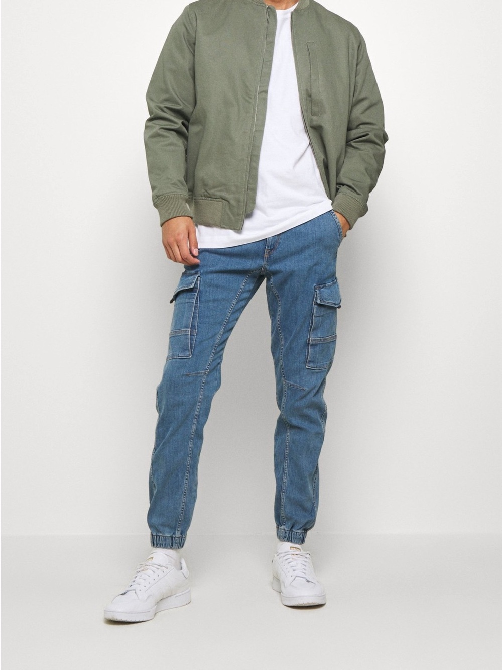 Jack & Jones Anti Fit Cargo Jogger Jeans W30 L32 Blue Stretch Denim Streetwear